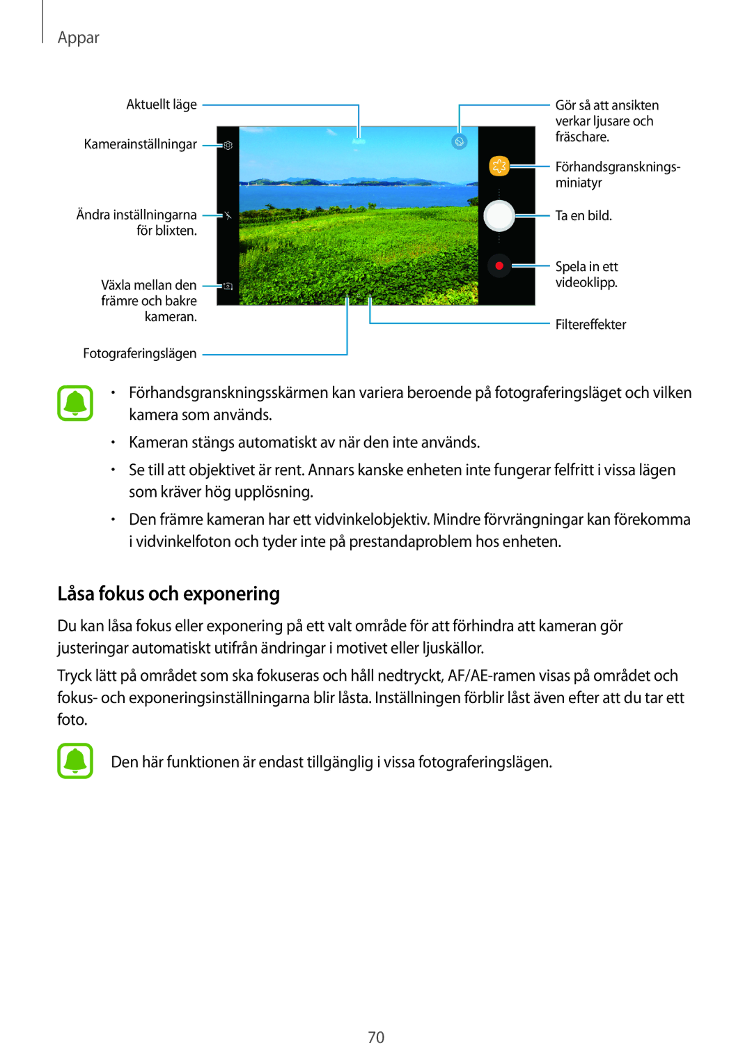 Samsung SM-J330FZKDNEE, SM-J330FZDDNEE, SM-J330FZSDNEE manual Låsa fokus och exponering 