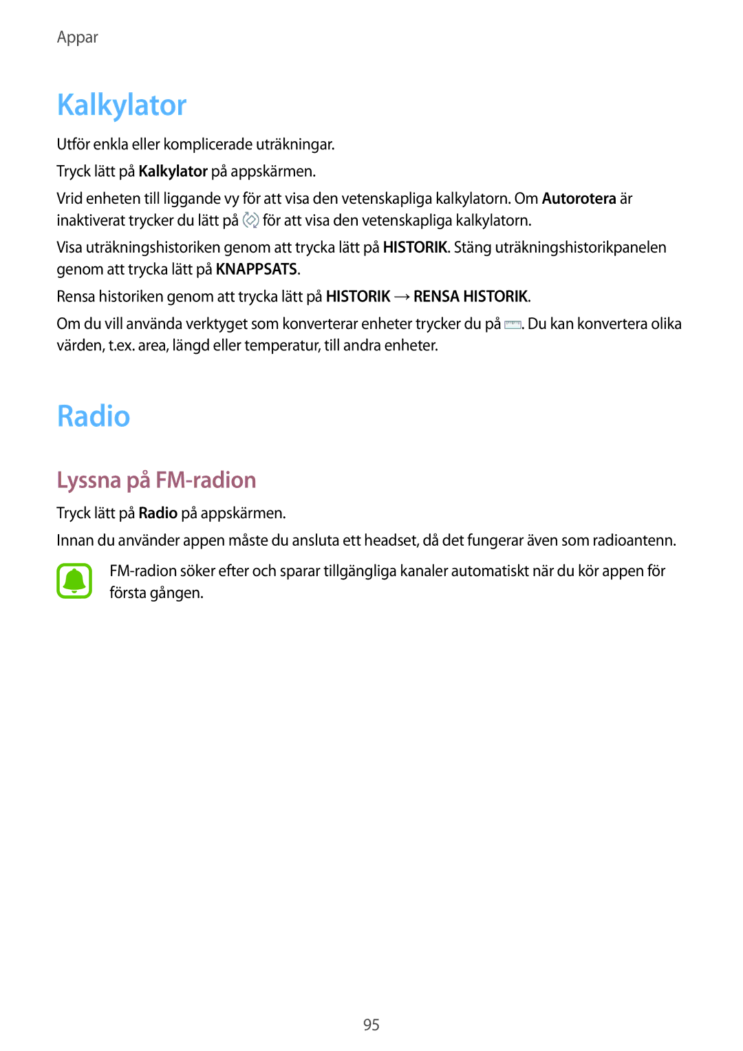 Samsung SM-J330FZSDNEE, SM-J330FZDDNEE, SM-J330FZKDNEE manual Kalkylator, Radio, Lyssna på FM-radion 