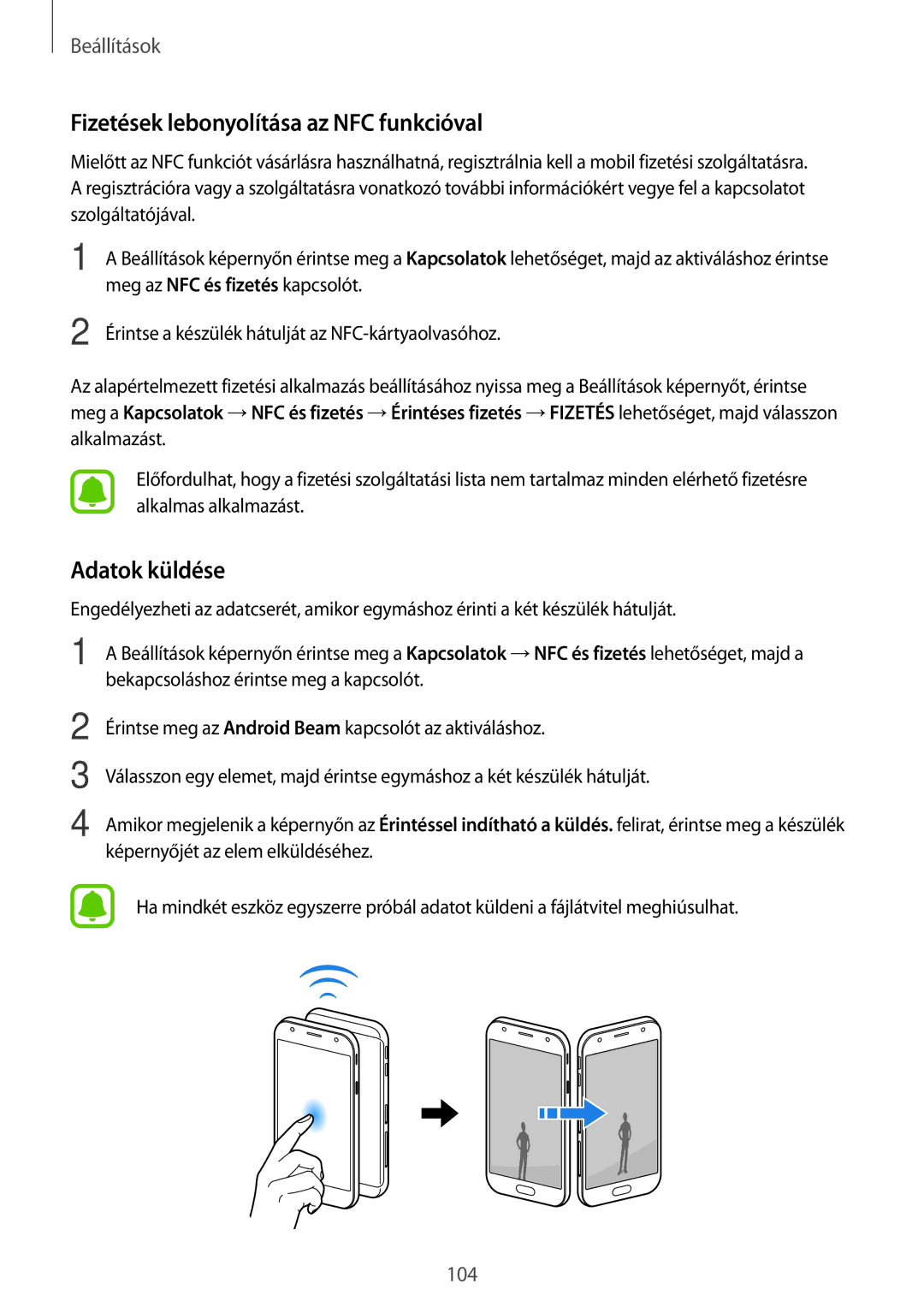 Samsung SM-J330FZDNTMH, SM-J330FZDDXEH, SM-J330FZSDXEH manual Fizetések lebonyolítása az NFC funkcióval, Adatok küldése 