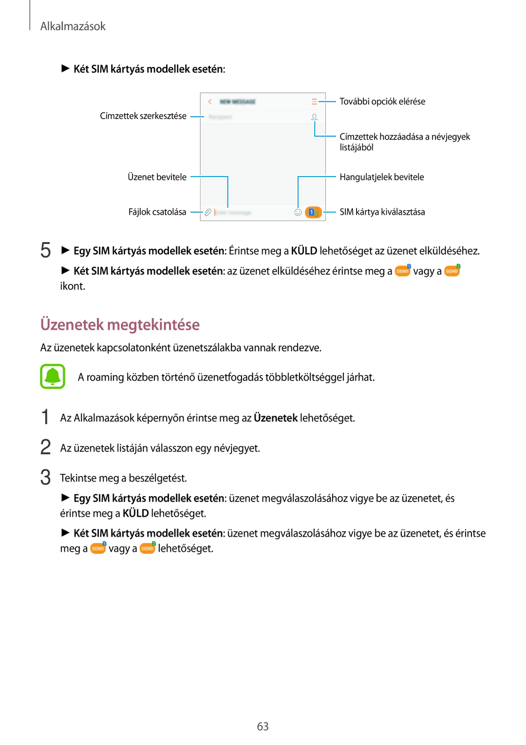 Samsung SM-J330FZKNTMH, SM-J330FZDDXEH, SM-J330FZSDXEH, SM-J330FZKDXEH, SM-J330FZDNTMH manual Üzenetek megtekintése 