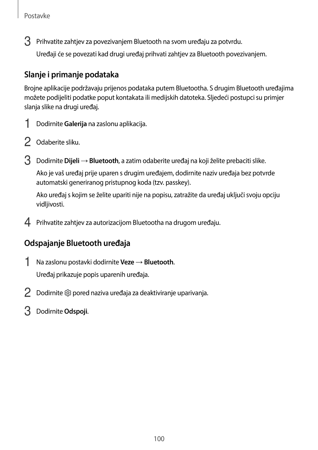 Samsung SM-J330FZKNSEE, SM-J330FZDNSEE, SM-J330FZSDSEE manual Slanje i primanje podataka, Odspajanje Bluetooth uređaja 