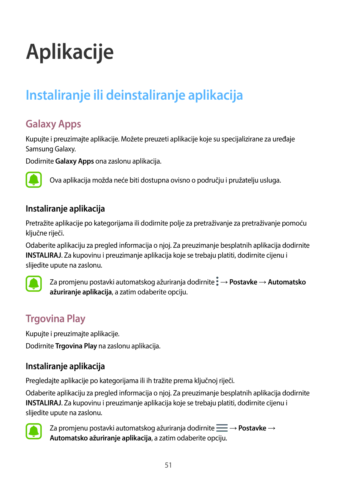Samsung SM-J330FZSNDHR Instaliranje ili deinstaliranje aplikacija, Galaxy Apps, Trgovina Play, Instaliranje aplikacija 