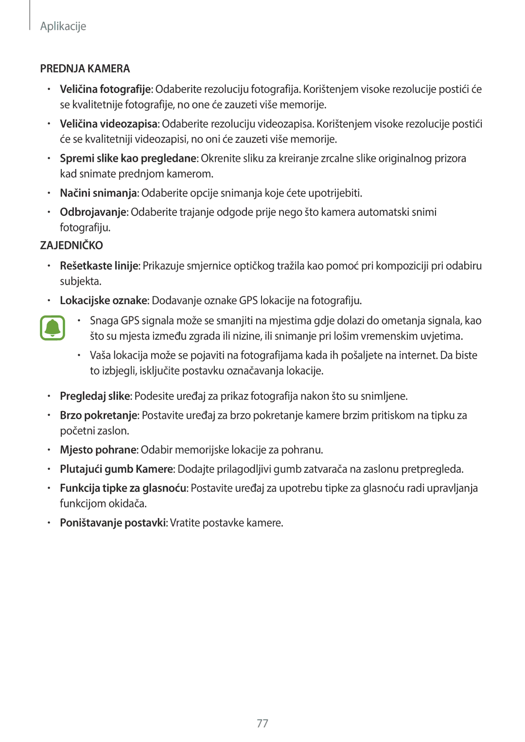 Samsung SM-J330FZSNSEE, SM-J330FZDNSEE, SM-J330FZKNSEE, SM-J330FZSDSEE, SM-J330FZDNDHR, SM-J330FZDDSEE manual Prednja Kamera 