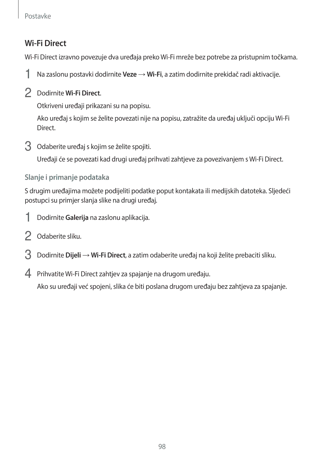 Samsung SM-J330FZKDSEE, SM-J330FZDNSEE, SM-J330FZKNSEE, SM-J330FZSDSEE, SM-J330FZDNDHR manual Dodirnite Wi-Fi Direct 