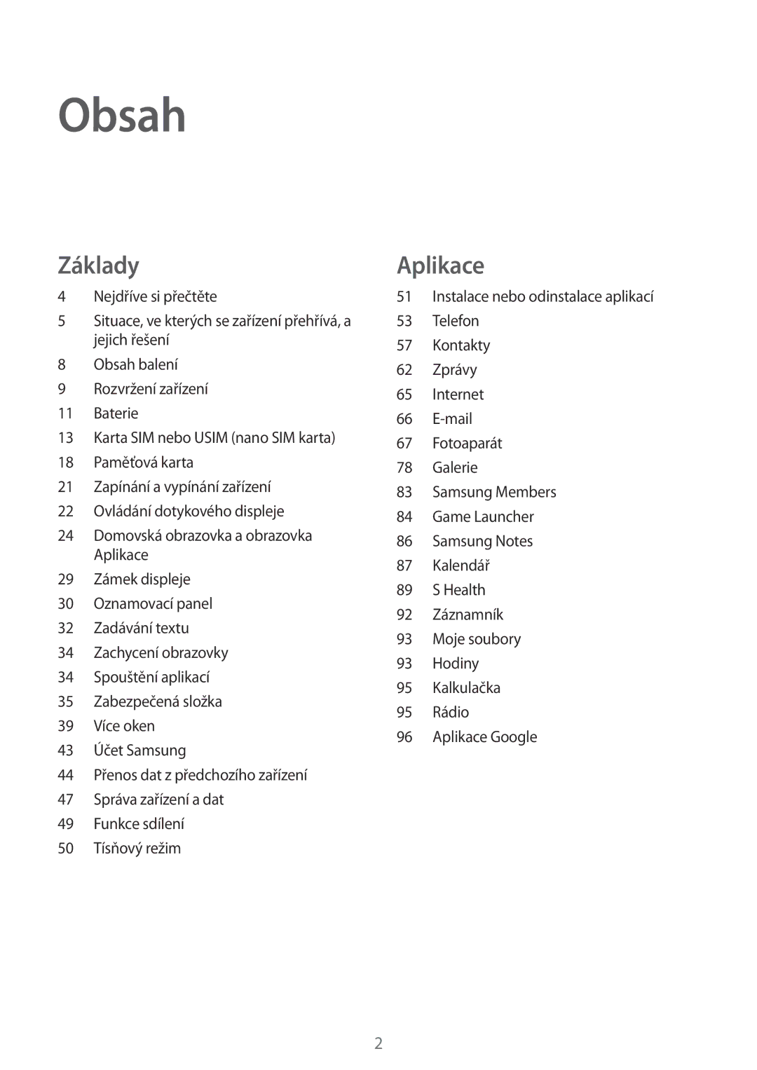 Samsung SM-J330FZDDETL, SM-J330FZKDETL, SM-J330FZKNO2C, SM-J330FZSNVDC, SM-J330FZSDETL, SM-J330FZDNO2C manual Obsah 