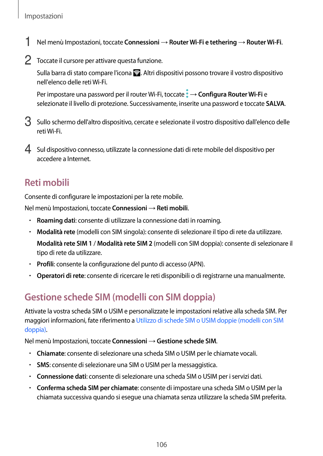 Samsung SM-J330FZKNITV, SM-J330FZKDITV, SM-J330FZSNITV manual Reti mobili, Gestione schede SIM modelli con SIM doppia 