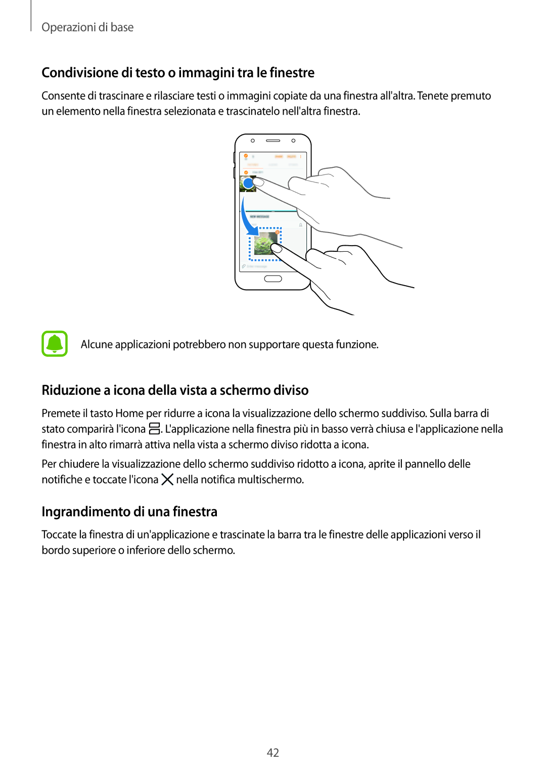 Samsung SM-J330FZKDITV Condivisione di testo o immagini tra le finestre, Riduzione a icona della vista a schermo diviso 