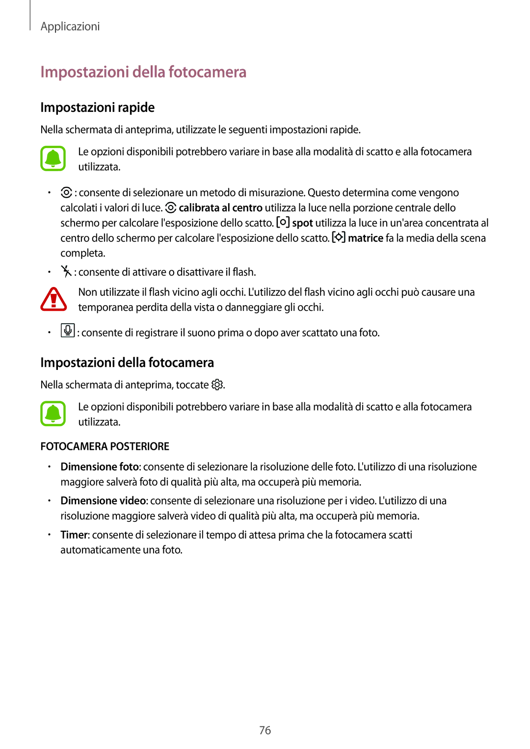 Samsung SM-J330FZKNITV, SM-J330FZKDITV, SM-J330FZSNITV, SM-J330FZDDITV Impostazioni della fotocamera, Impostazioni rapide 