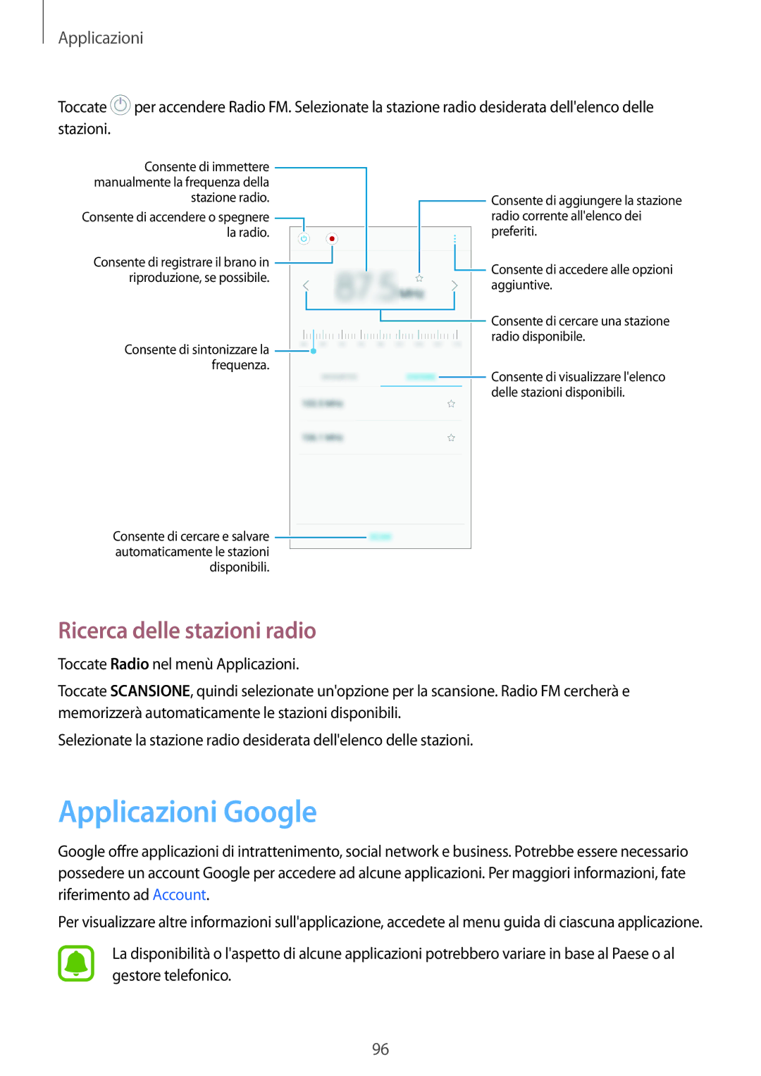 Samsung SM-J330FZKDITV, SM-J330FZSNITV, SM-J330FZDDITV, SM-J330FZSDITV Applicazioni Google, Ricerca delle stazioni radio 