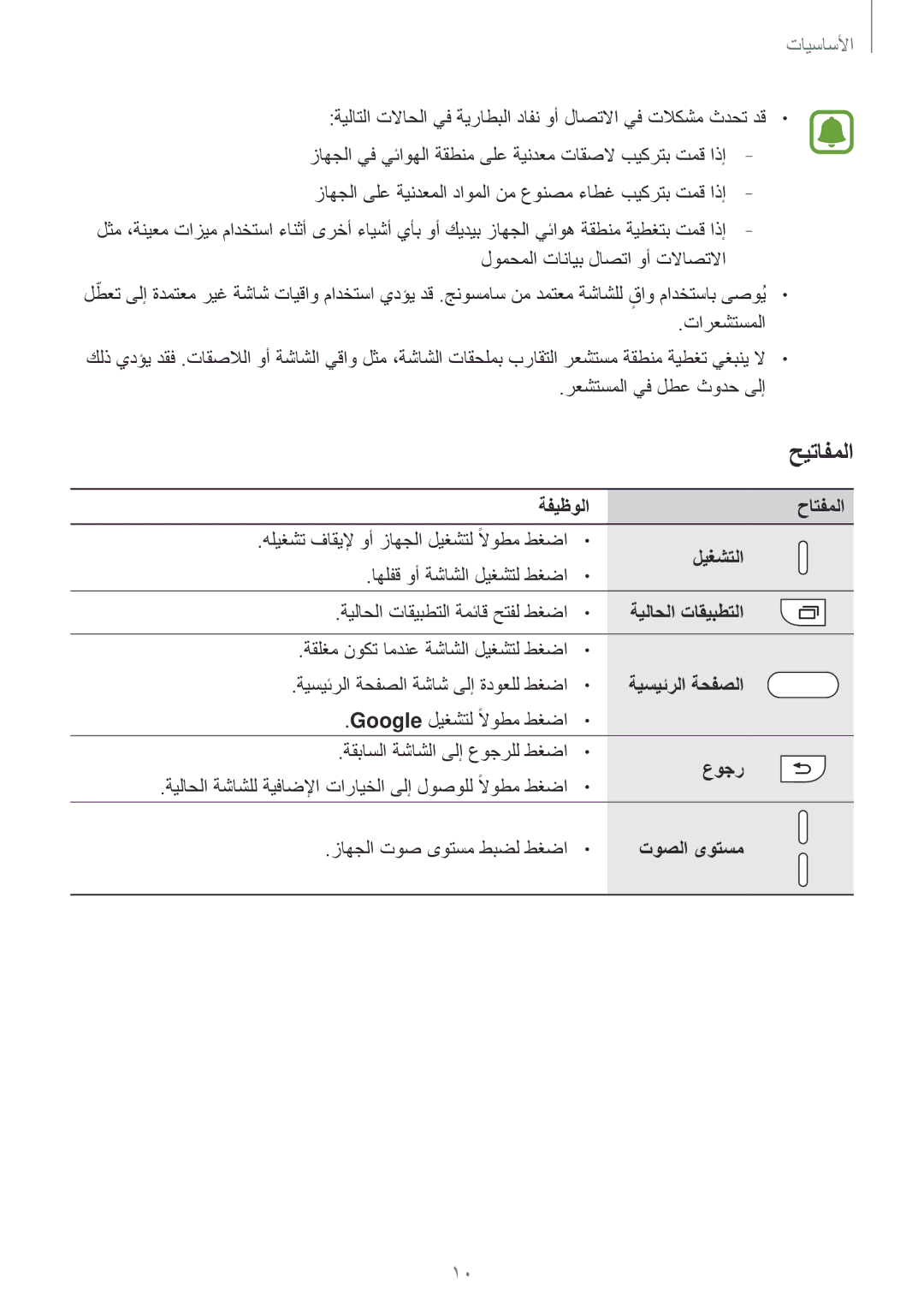 Samsung SM-J330FZKDKSA, SM-J330FZDDKSA manual ةفيظولا, ليغشتلا, عوجر, توصلا ىوتسم 