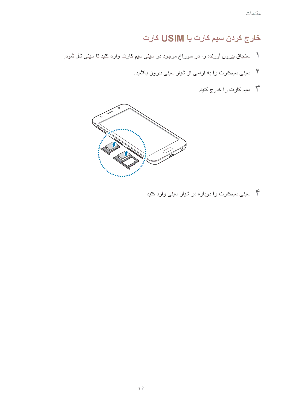 Samsung SM-J330FZKDKSA, SM-J330FZDDKSA manual تراک Usim ای تراک میس ندرک جراخ 