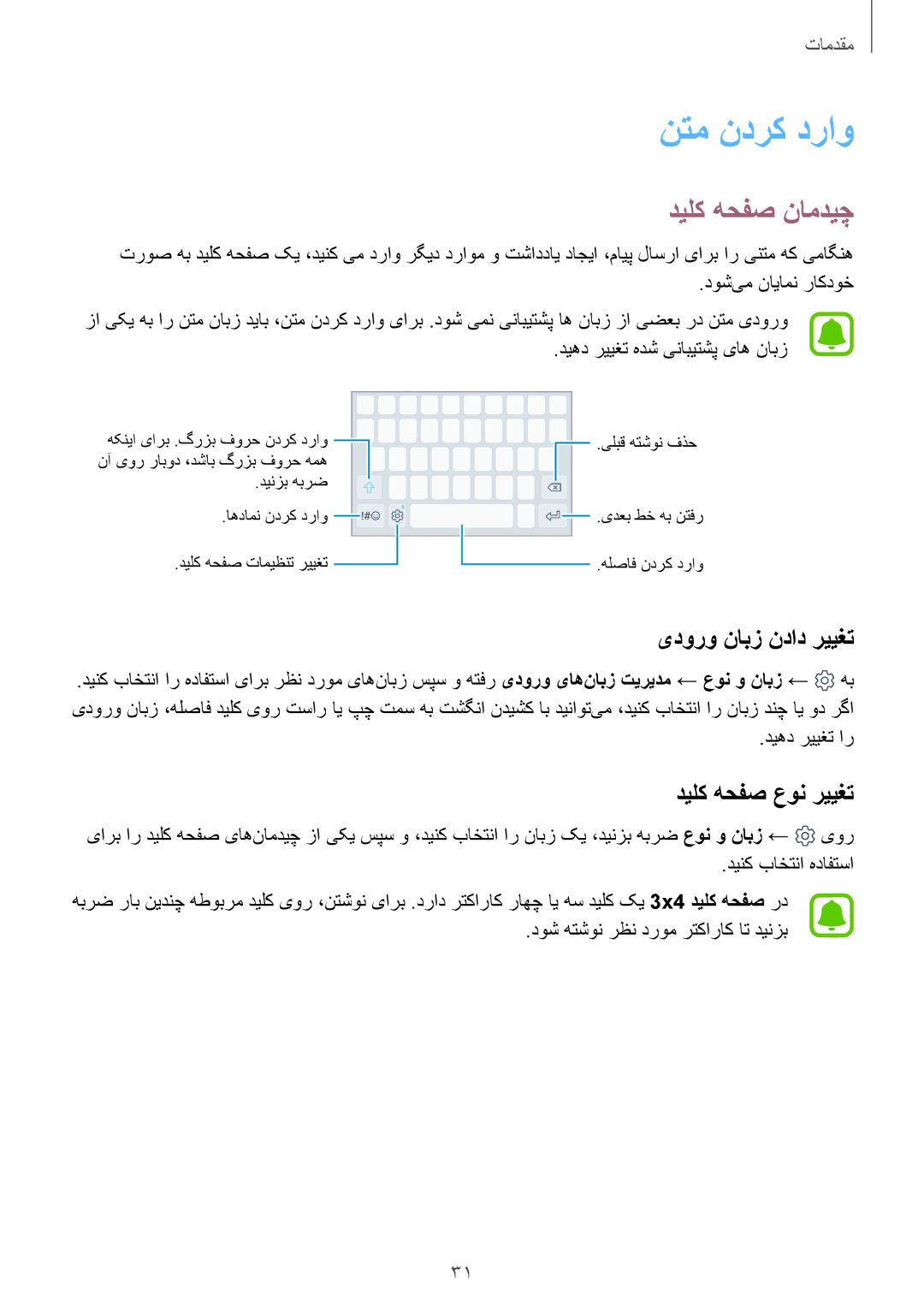 Samsung SM-J330FZDDKSA, SM-J330FZKDKSA manual نتم ندرک دراو, دیلک هحفص نامدیچ, یدورو نابز نداد رییغت 