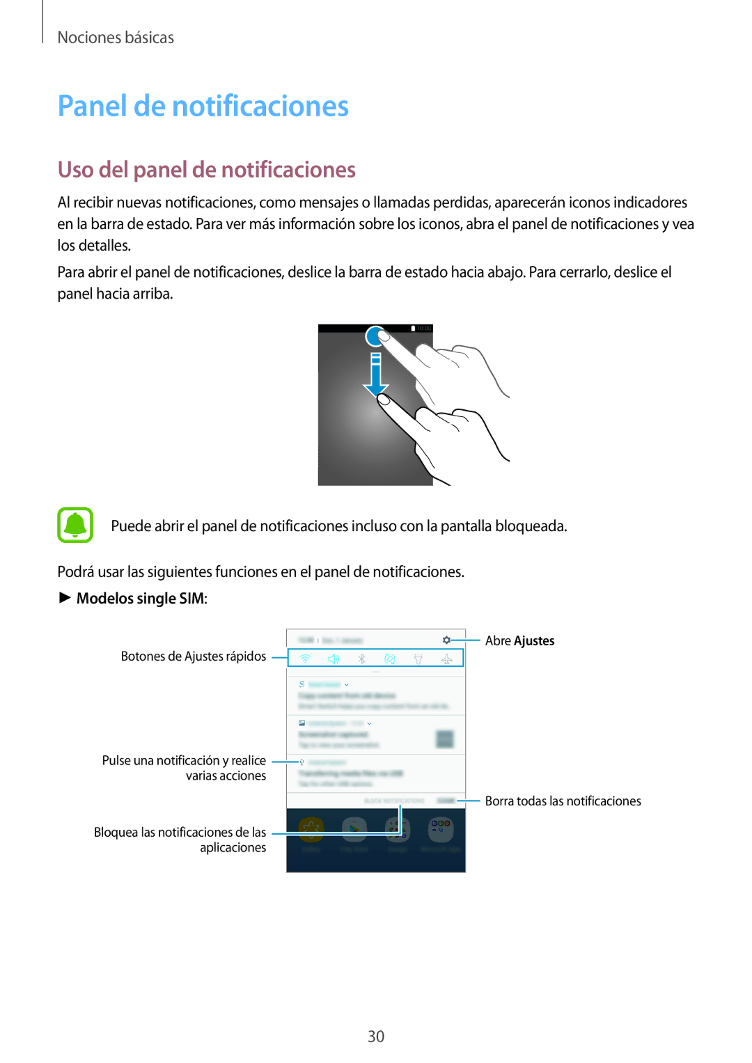 Samsung SM-J330FZKNATL, SM-J330FZKDPHE, SM-J330FZSDPHE manual Panel de notificaciones, Uso del panel de notificaciones 