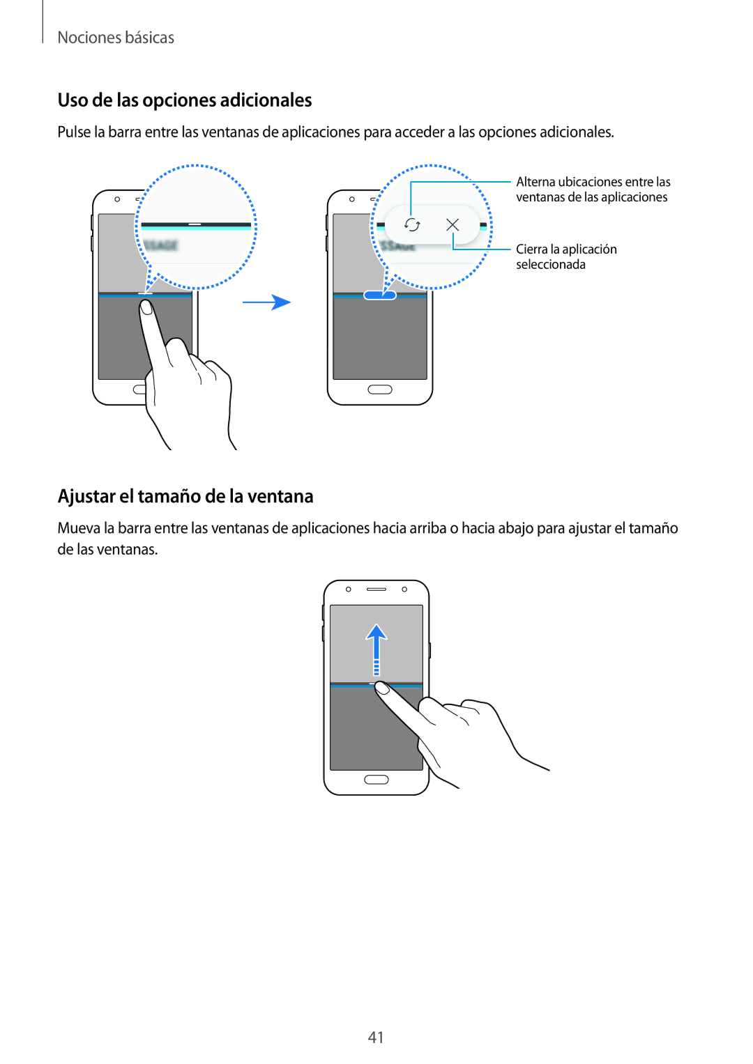 Samsung SM-J330FZSDPHE, SM-J330FZKDPHE, SM-J330FZKNATL Uso de las opciones adicionales, Ajustar el tamaño de la ventana 