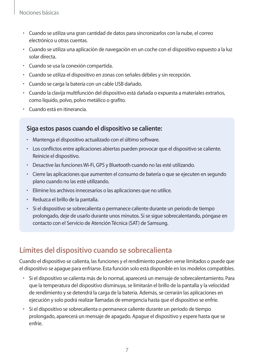 Samsung SM-J330FZDDPHE, SM-J330FZKDPHE, SM-J330FZSDPHE, SM-J330FZKNATL manual Límites del dispositivo cuando se sobrecalienta 