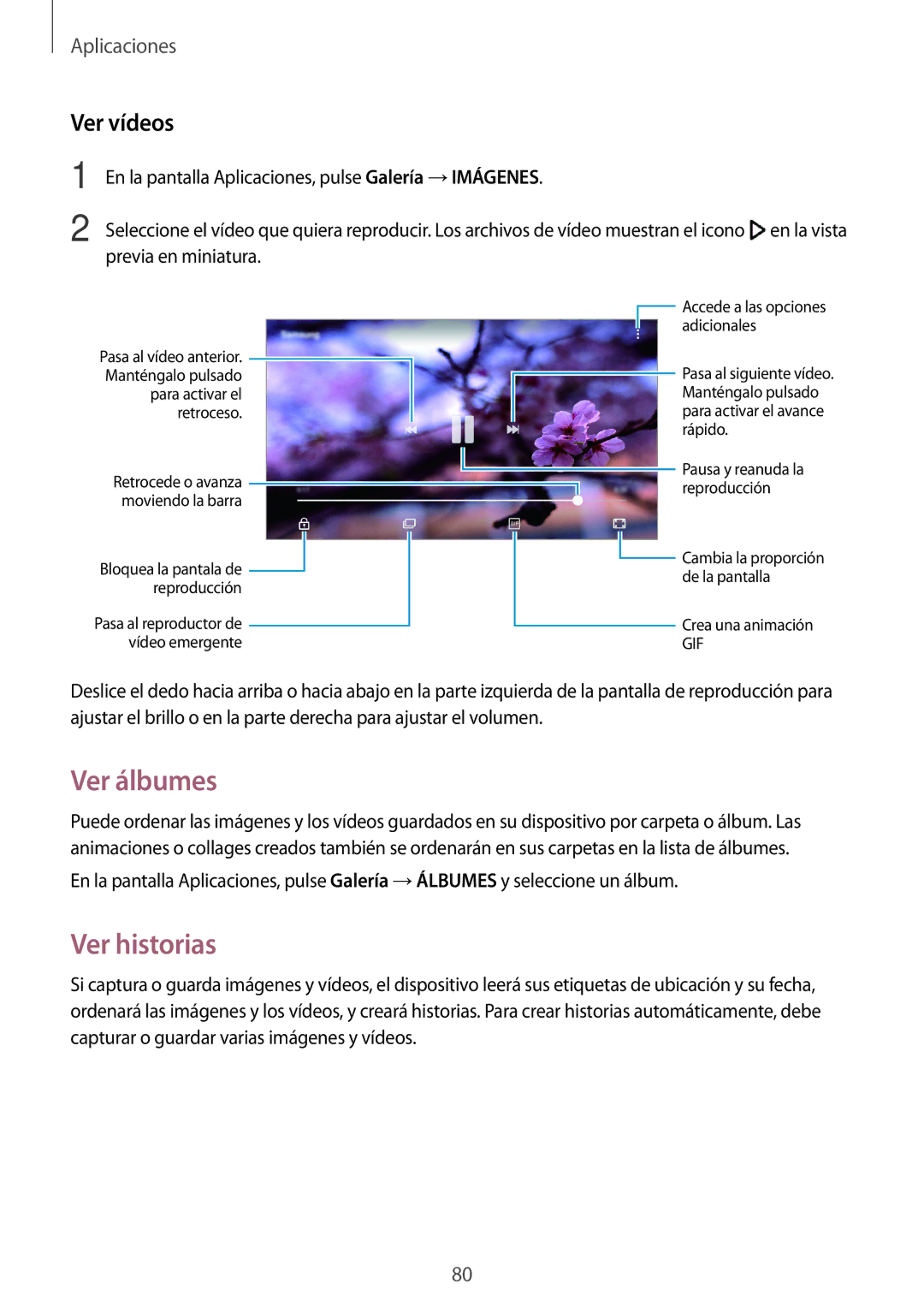 Samsung SM-J330FZKDPHE, SM-J330FZSDPHE, SM-J330FZKNATL, SM-J330FZDDPHE manual Ver álbumes, Ver historias, Ver vídeos 