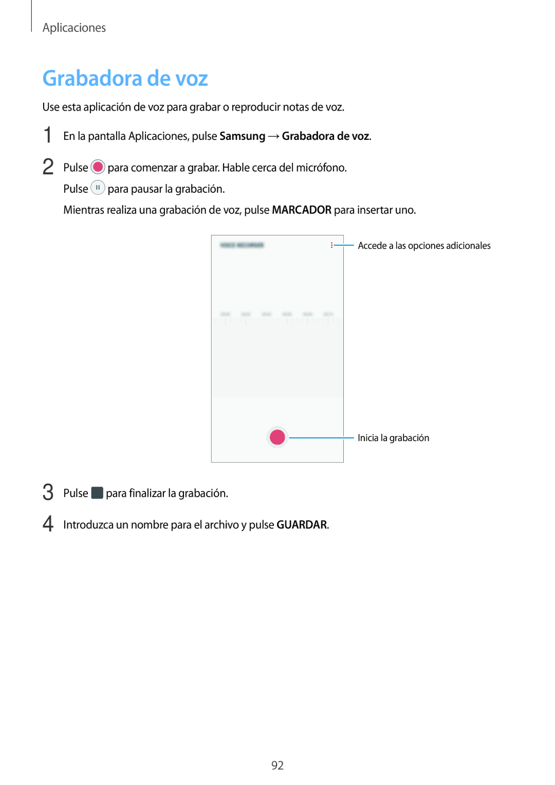 Samsung SM-J330FZKDPHE, SM-J330FZSDPHE, SM-J330FZKNATL, SM-J330FZDDPHE manual Grabadora de voz 