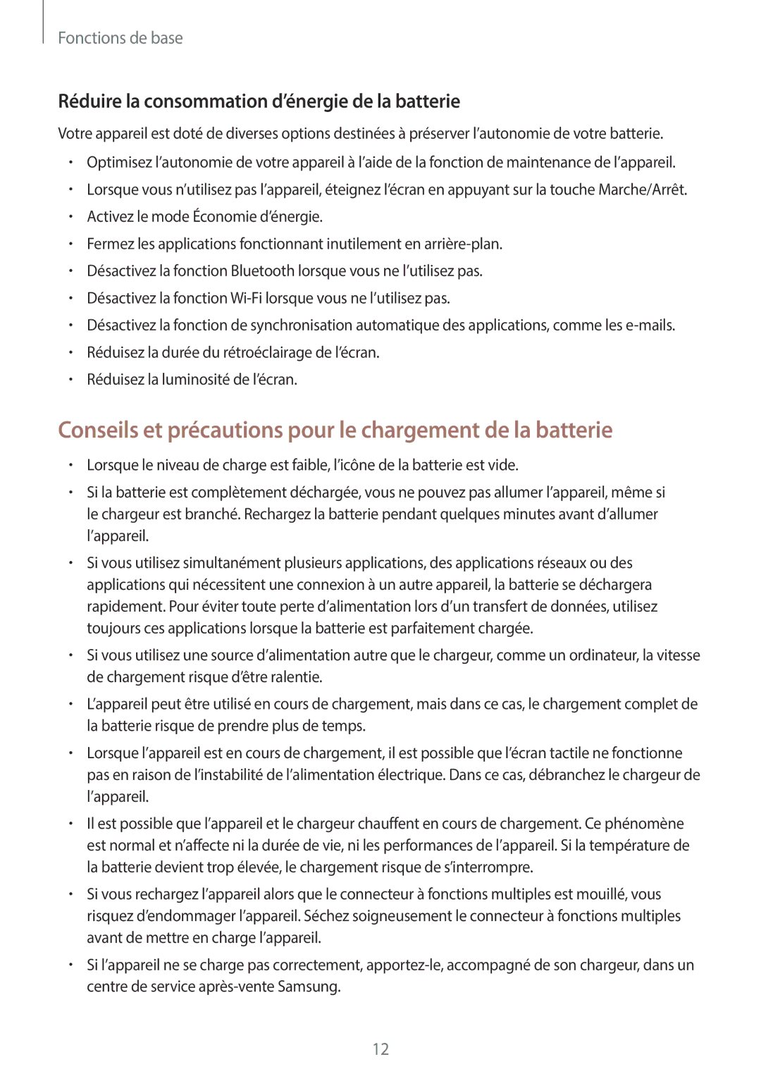 Samsung SM-J330FZKNXEF, SM-J330FZDNXEF, SM-J330FZSNXEF manual Conseils et précautions pour le chargement de la batterie 