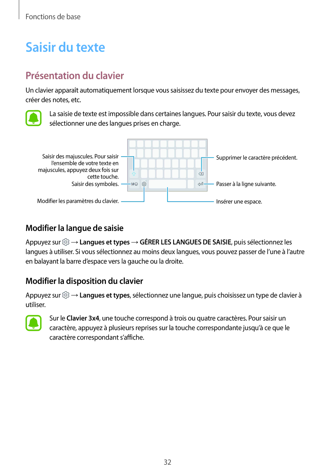 Samsung SM-J330FZSNXEF, SM-J330FZKNXEF manual Saisir du texte, Présentation du clavier, Modifier la langue de saisie 