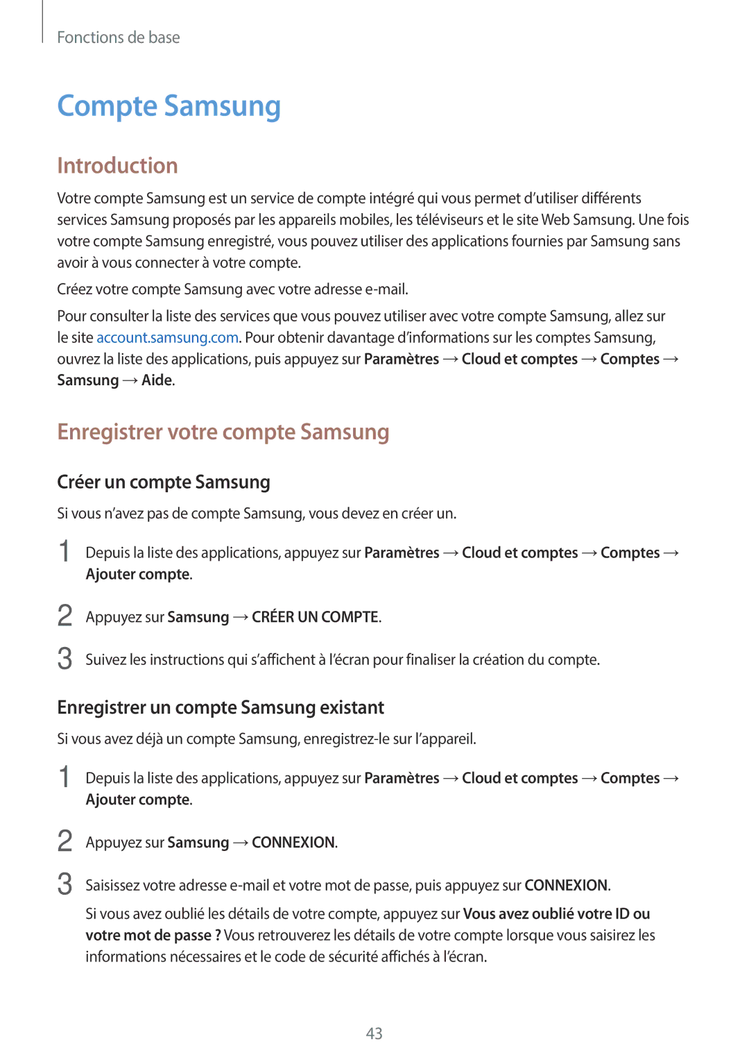 Samsung SM-J330FZDNXEF, SM-J330FZKNXEF manual Compte Samsung, Enregistrer votre compte Samsung, Créer un compte Samsung 