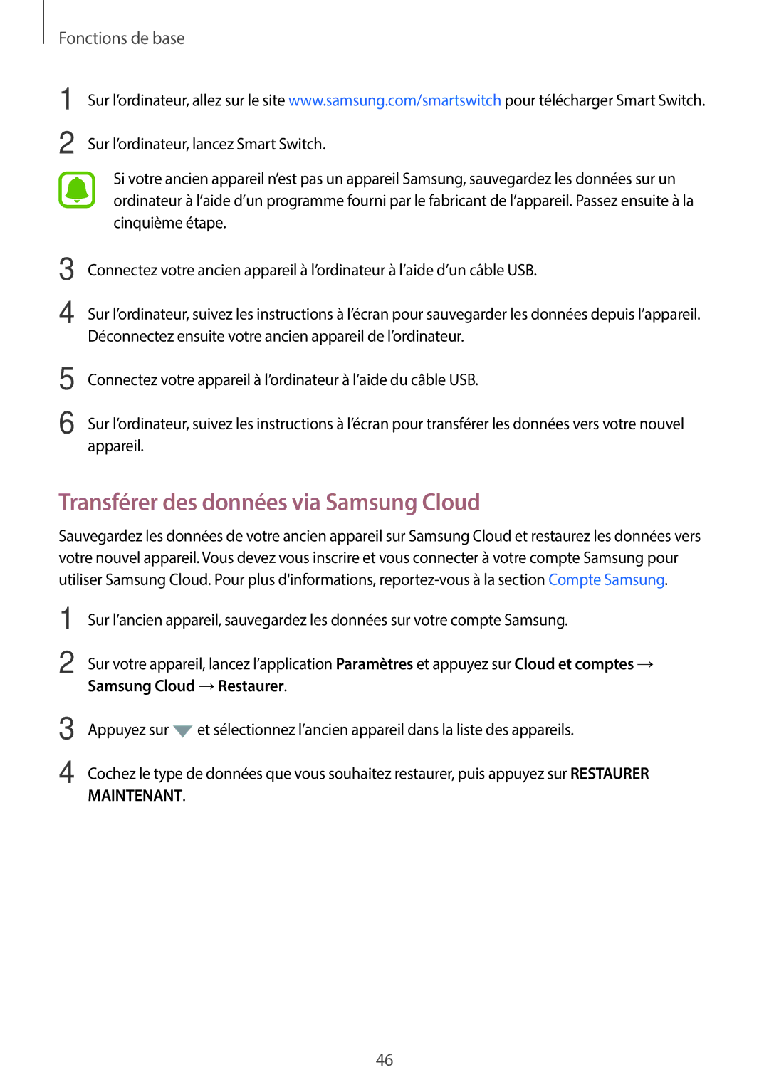 Samsung SM-J330FZDNXEF, SM-J330FZKNXEF, SM-J330FZSNXEF manual Transférer des données via Samsung Cloud 