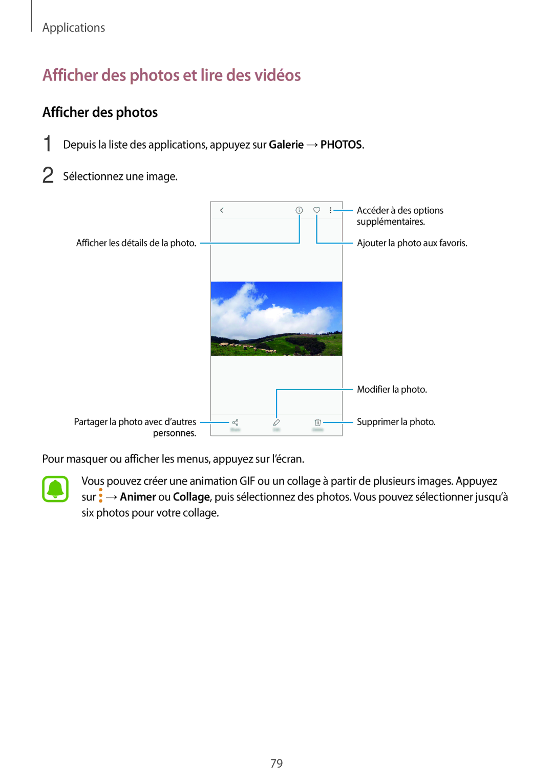 Samsung SM-J330FZDNXEF, SM-J330FZKNXEF, SM-J330FZSNXEF manual Afficher des photos et lire des vidéos 