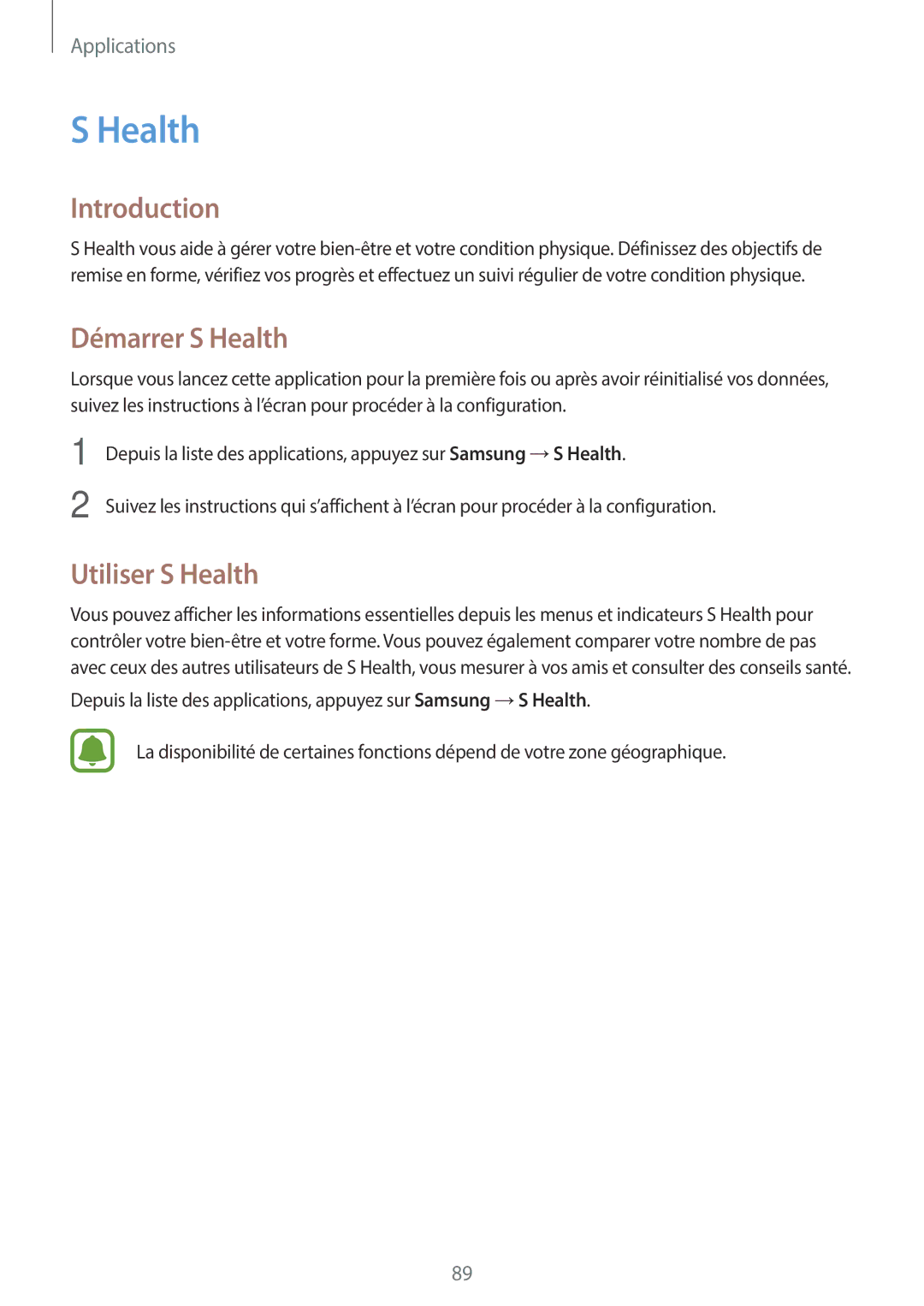 Samsung SM-J330FZSNXEF, SM-J330FZKNXEF, SM-J330FZDNXEF manual Démarrer S Health, Utiliser S Health 