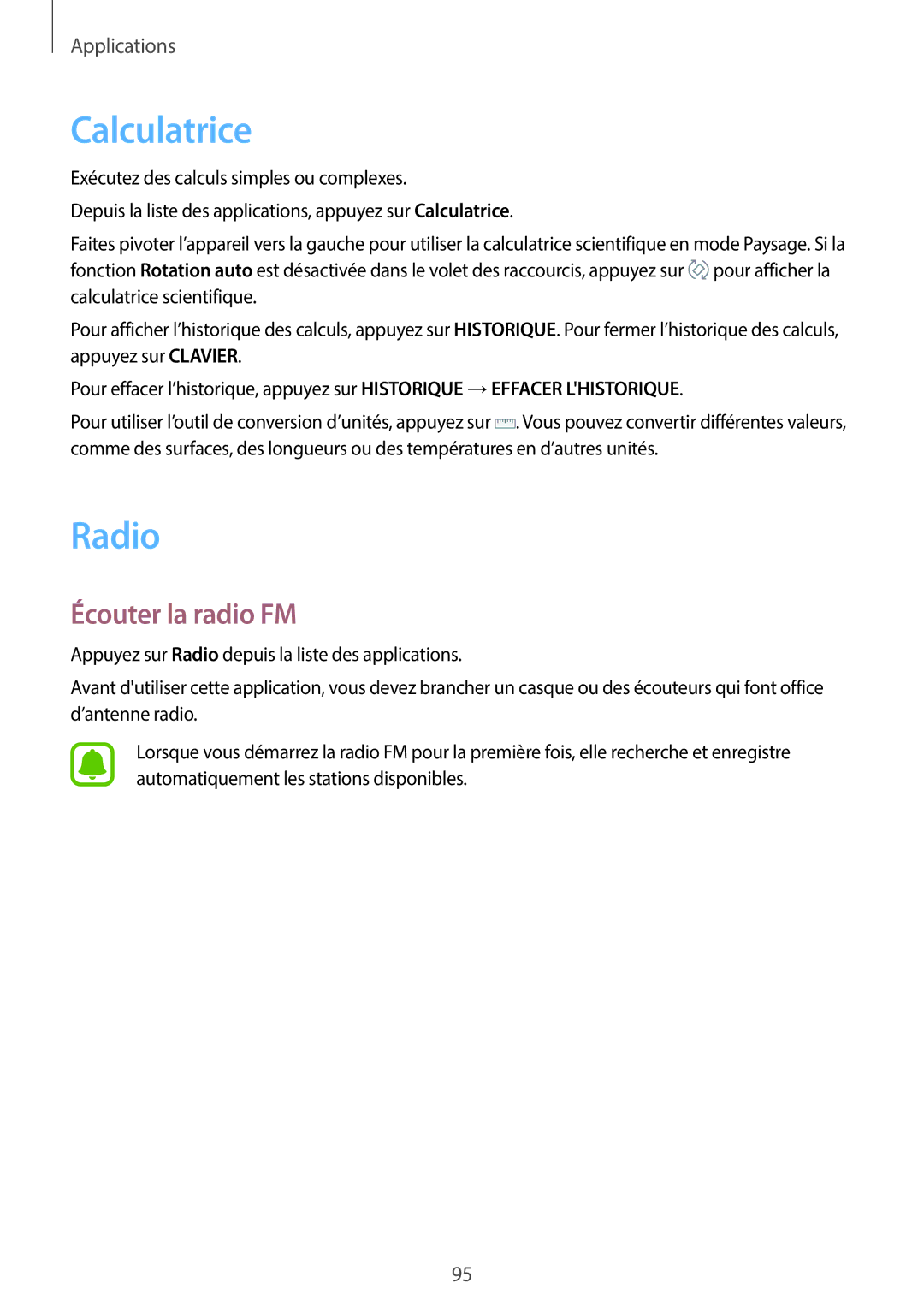 Samsung SM-J330FZSNXEF, SM-J330FZKNXEF, SM-J330FZDNXEF manual Calculatrice, Radio, Écouter la radio FM 