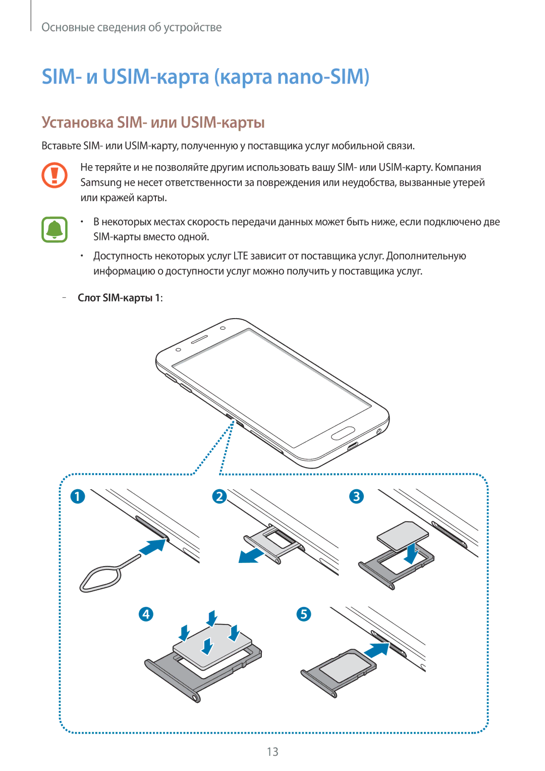 Samsung SM-J330FZDDSEB, SM-J330FZSDSEB, SM-J330FZKDSEB manual SIM- и USIM-карта карта nano-SIM, Установка SIM- или USIM-карты 