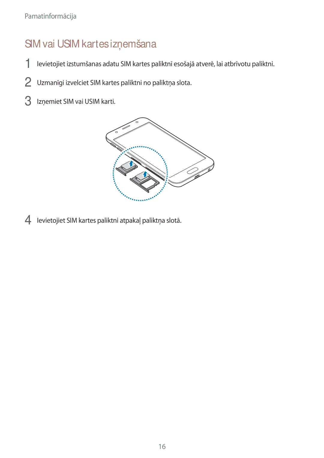 Samsung SM-J330FZDDSEB, SM-J330FZSDSEB, SM-J330FZKDSEB manual SIM vai Usim kartes izņemšana 