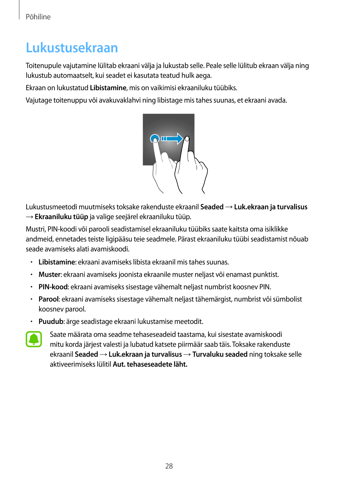 Samsung SM-J330FZDDSEB, SM-J330FZSDSEB, SM-J330FZKDSEB manual Lukustusekraan 