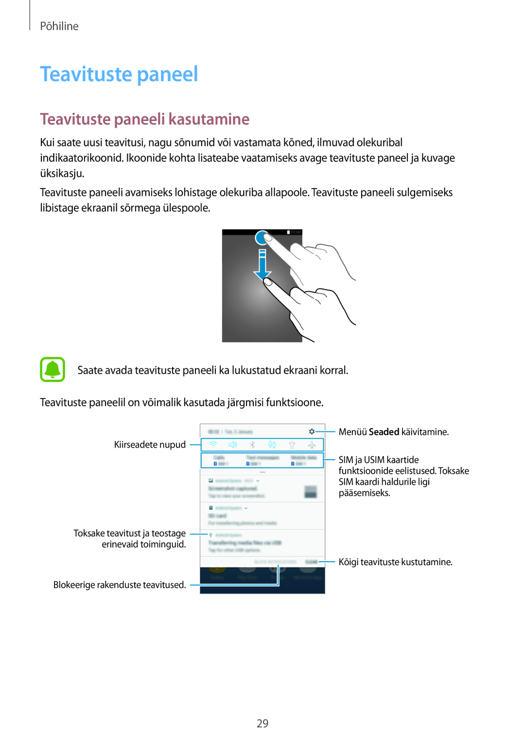 Samsung SM-J330FZKDSEB, SM-J330FZSDSEB, SM-J330FZDDSEB manual Teavituste paneeli kasutamine 