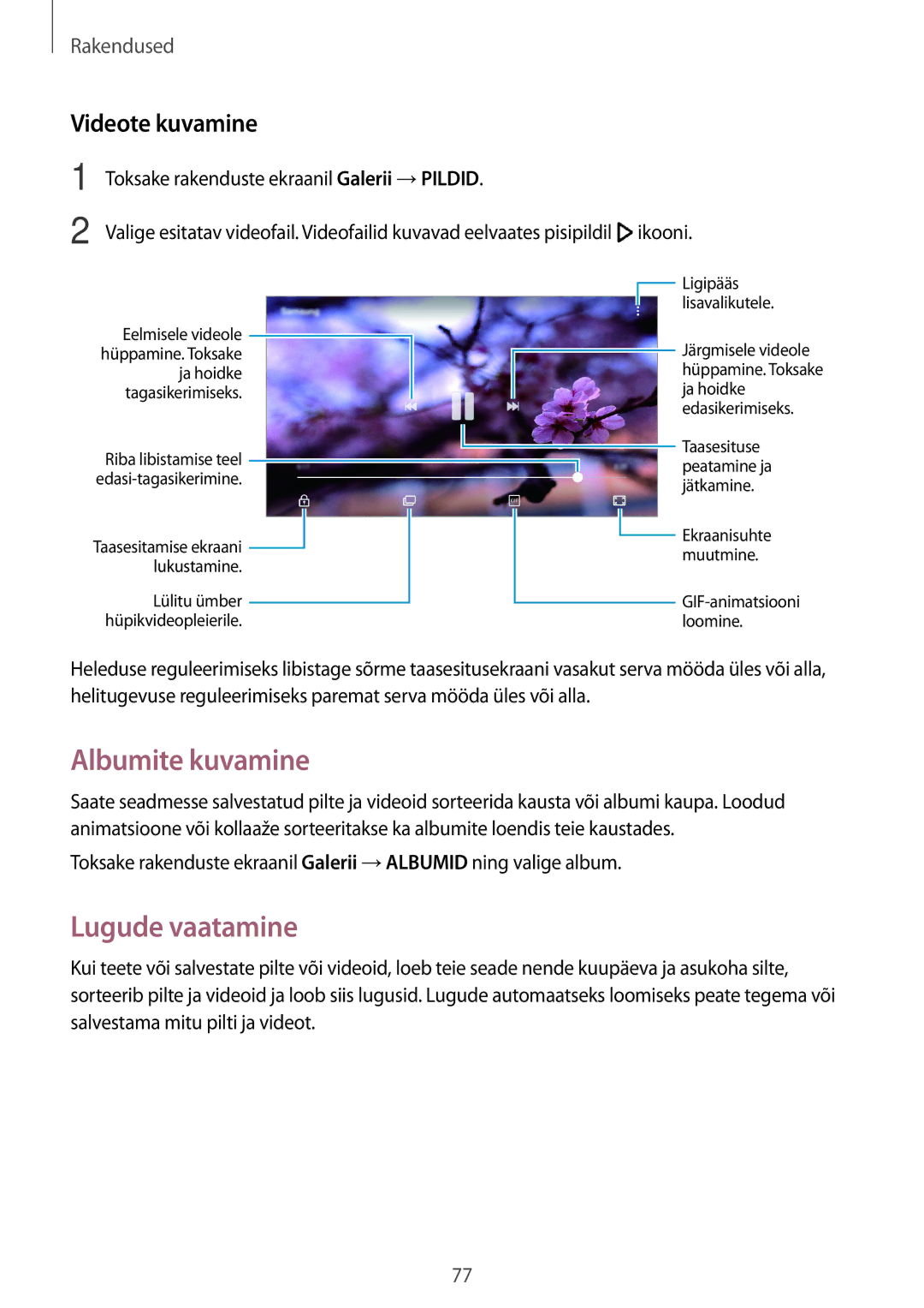 Samsung SM-J330FZKDSEB, SM-J330FZSDSEB, SM-J330FZDDSEB manual Albumite kuvamine, Lugude vaatamine, Videote kuvamine 