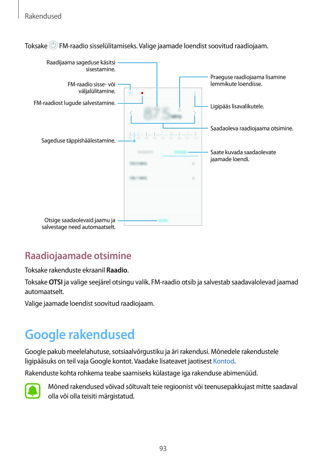 Samsung SM-J330FZSDSEB, SM-J330FZDDSEB, SM-J330FZKDSEB manual Google rakendused, Raadiojaamade otsimine 