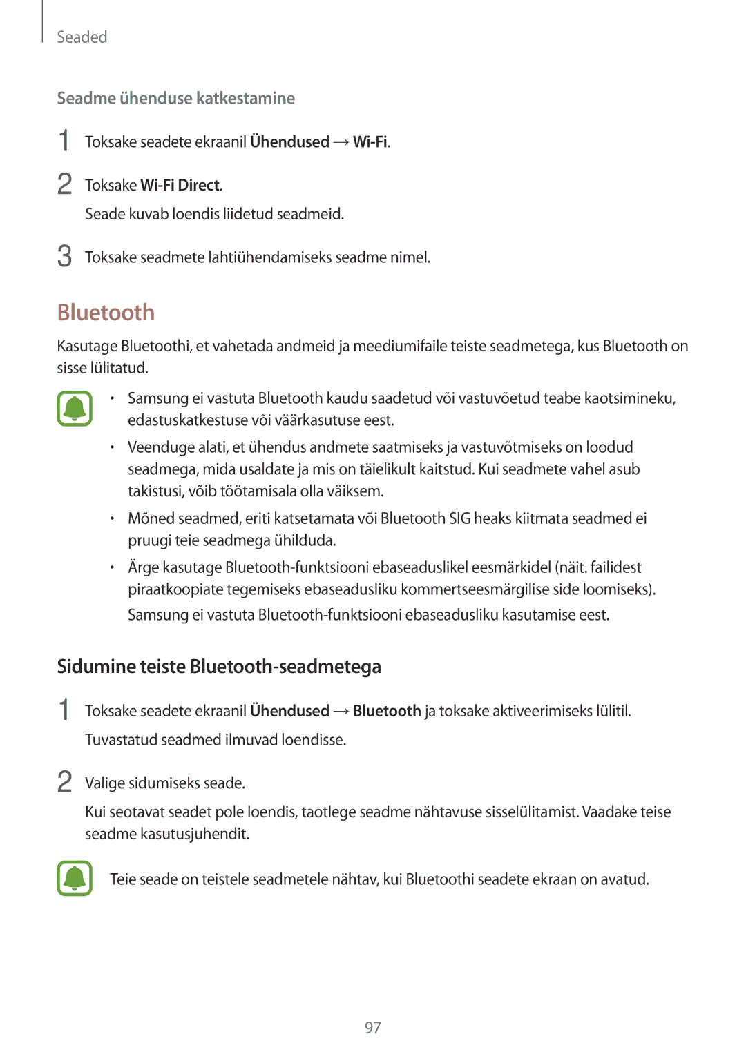 Samsung SM-J330FZDDSEB, SM-J330FZSDSEB, SM-J330FZKDSEB manual Sidumine teiste Bluetooth-seadmetega 