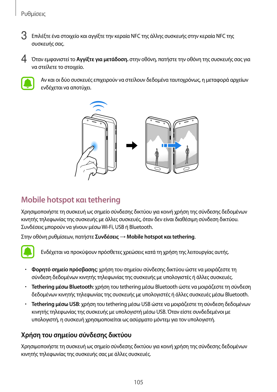 Samsung SM-J330FZDDEUR, SM-J330FZSNCOS, SM-J330FZSNEUR Mobile hotspot και tethering, Χρήση του σημείου σύνδεσης δικτύου 