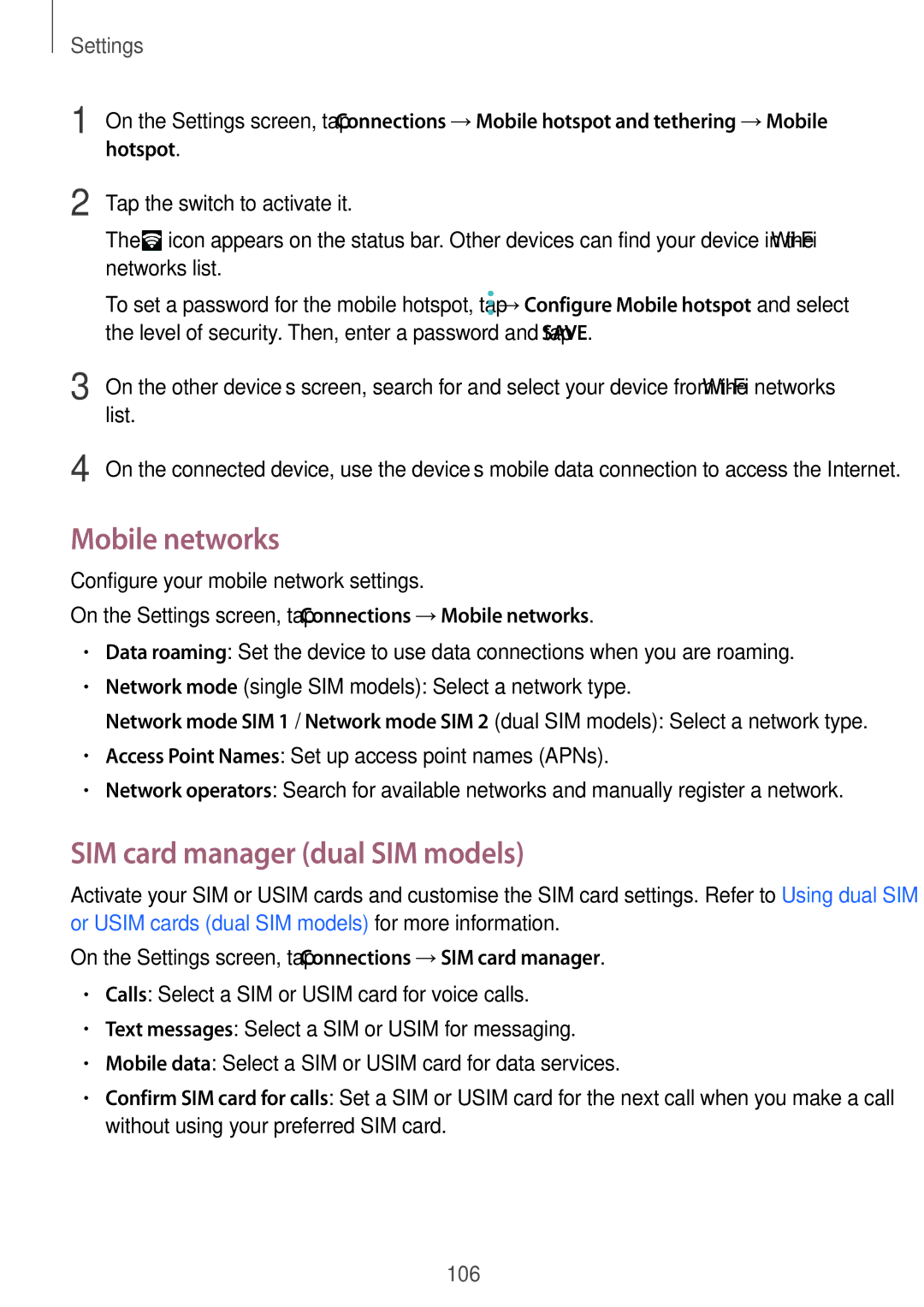 Samsung SM-J330FZDNCYV, SM-J330FZSNDDE, SM-J330FZDNBOG, SM-J330FZKNTCL Mobile networks, SIM card manager dual SIM models 