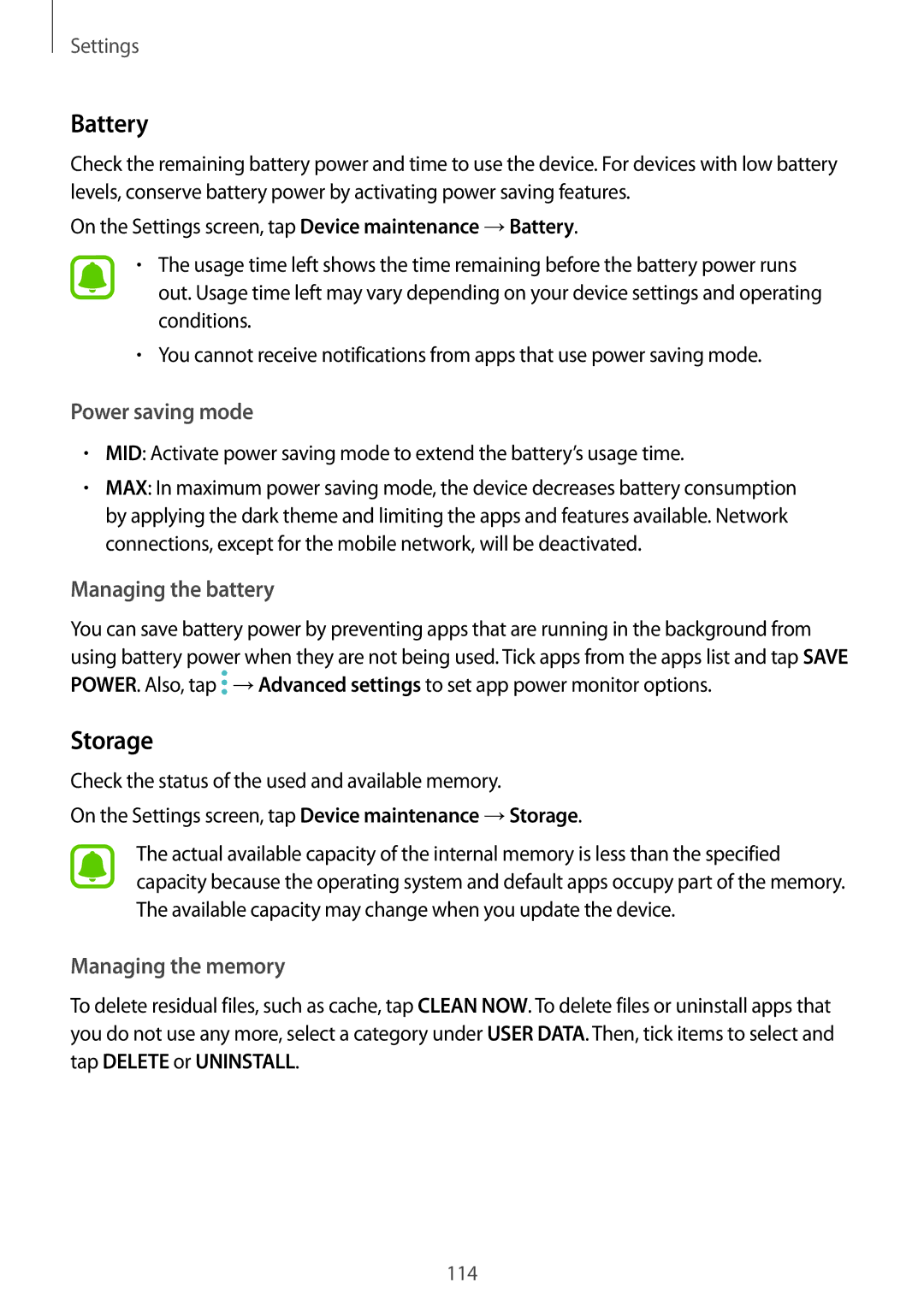 Samsung SM-J330FZSNITV, SM-J330FZSNDDE, SM-J330FZDNBOG, SM-J330FZKNTCL, SM-J330FZSNCOS, SM-J330FZSNEUR manual Battery, Storage 