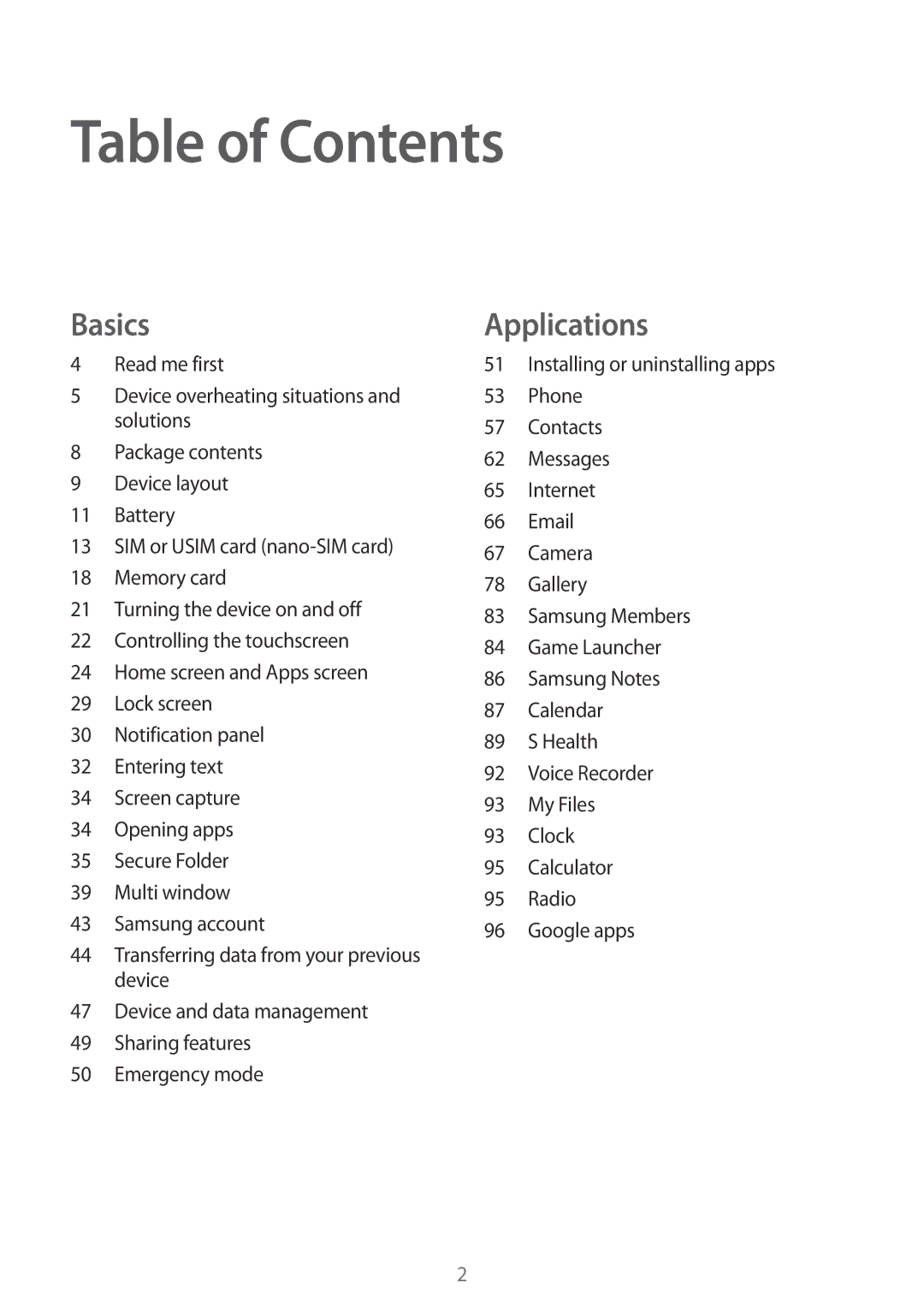 Samsung SM-J330FZKNTCL, SM-J330FZSNDDE, SM-J330FZDNBOG, SM-J330FZSNCOS, SM-J330FZSNEUR, SM2J330FZKNDDE manual Table of Contents 