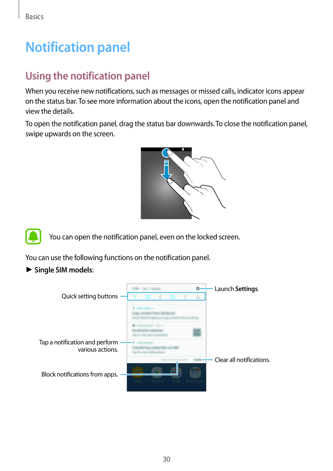 Samsung SM-J330FZSDITV, SM-J330FZSNDDE, SM-J330FZDNBOG, SM-J330FZKNTCL manual Notification panel, Using the notification panel 