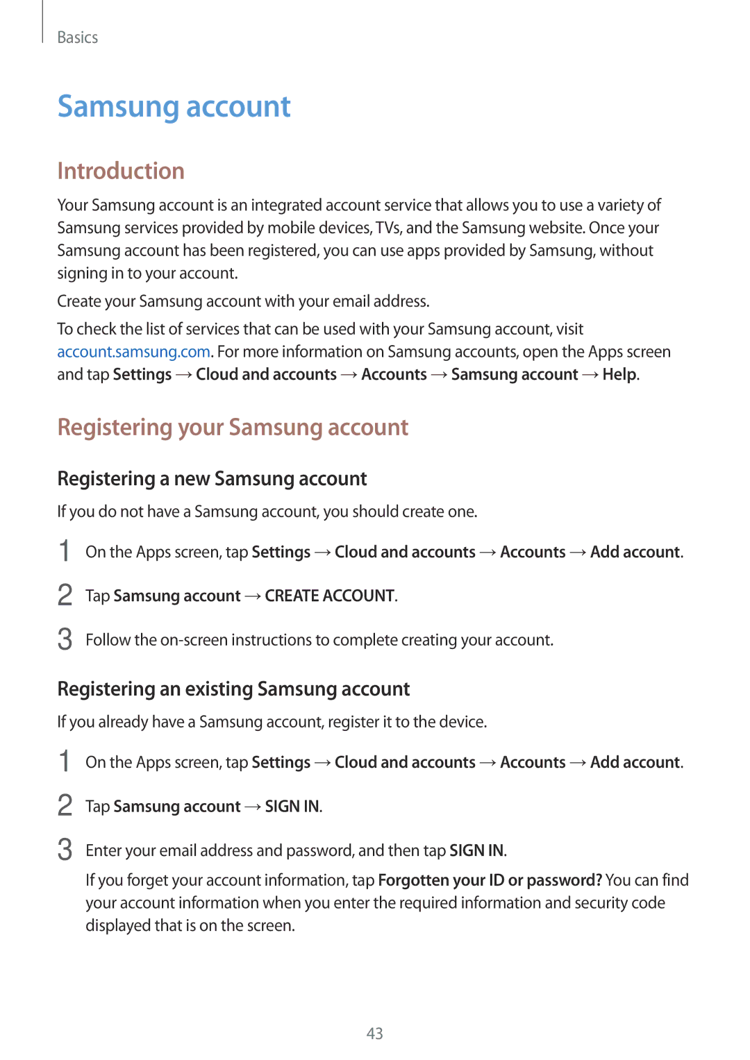 Samsung SM-J330FZKNSEE, SM-J330FZSNDDE manual Registering your Samsung account, Registering a new Samsung account 