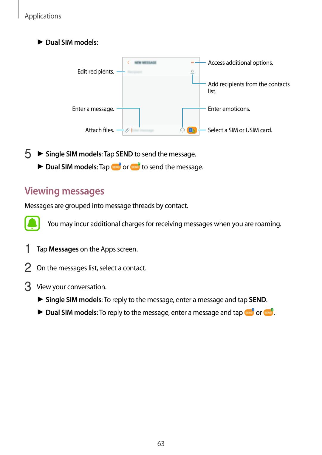 Samsung SM-J330FZDNO2C, SM-J330FZSNDDE, SM-J330FZDNBOG, SM-J330FZKNTCL, SM-J330FZSNCOS, SM-J330FZSNEUR manual Viewing messages 