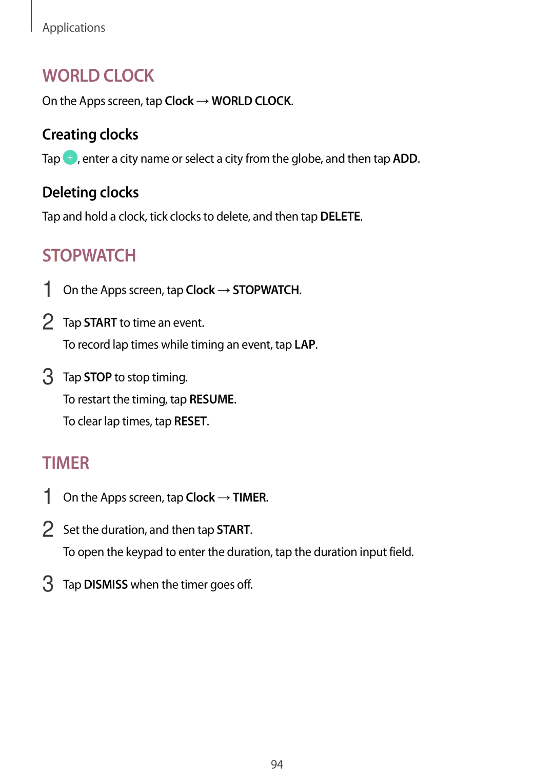 Samsung SM-J330FZDNSFR, SM-J330FZSNDDE, SM-J330FZDNBOG, SM-J330FZKNTCL, SM-J330FZSNCOS manual Creating clocks, Deleting clocks 