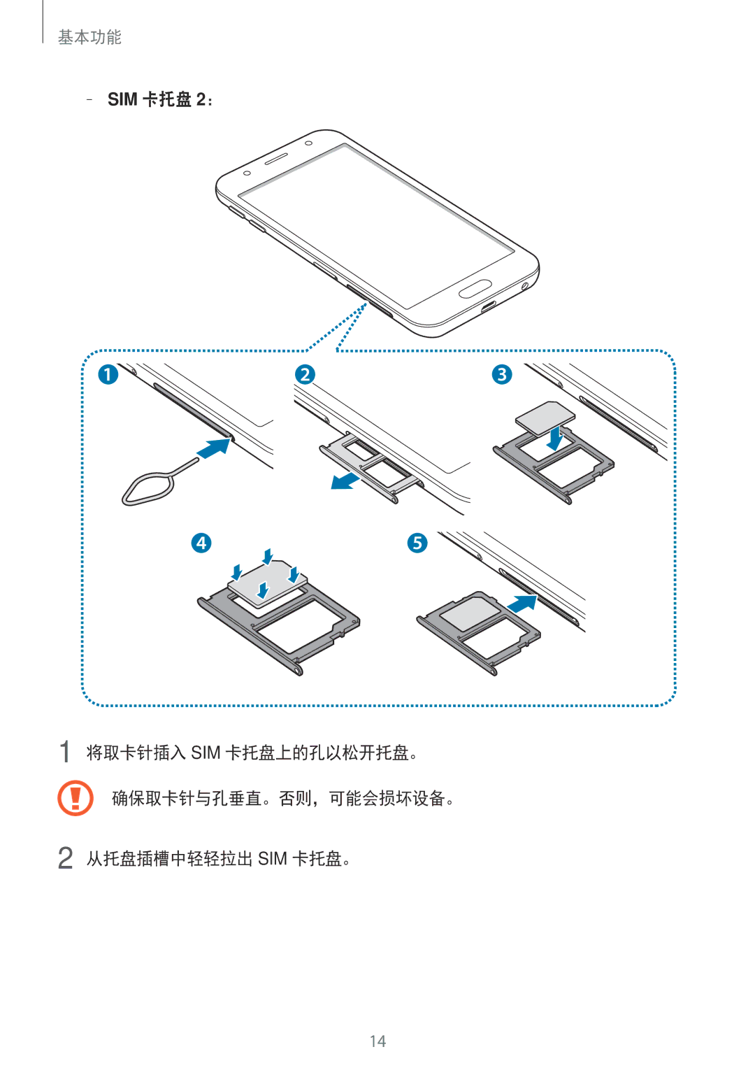 Samsung SM-J330GZKDXXV, SM-J330GZSDXXV, SM-J330GZDDXXV manual SIM 卡托盘 2： 