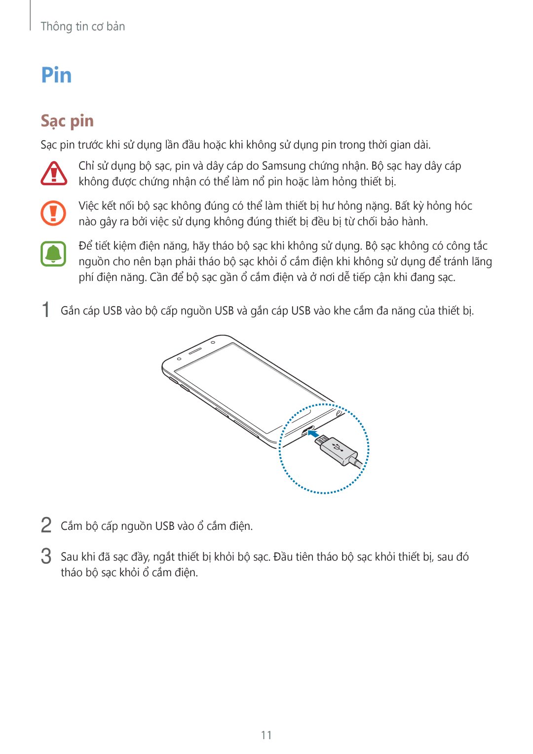 Samsung SM-J330GZKDXXV, SM-J330GZSDXXV, SM-J330GZDDXXV manual Pin, Sạc pin 