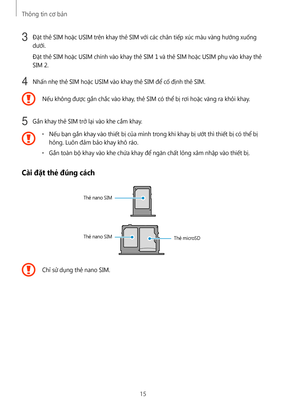 Samsung SM-J330GZSDXXV, SM-J330GZDDXXV, SM-J330GZKDXXV manual Cài đặt thẻ đúng cách 