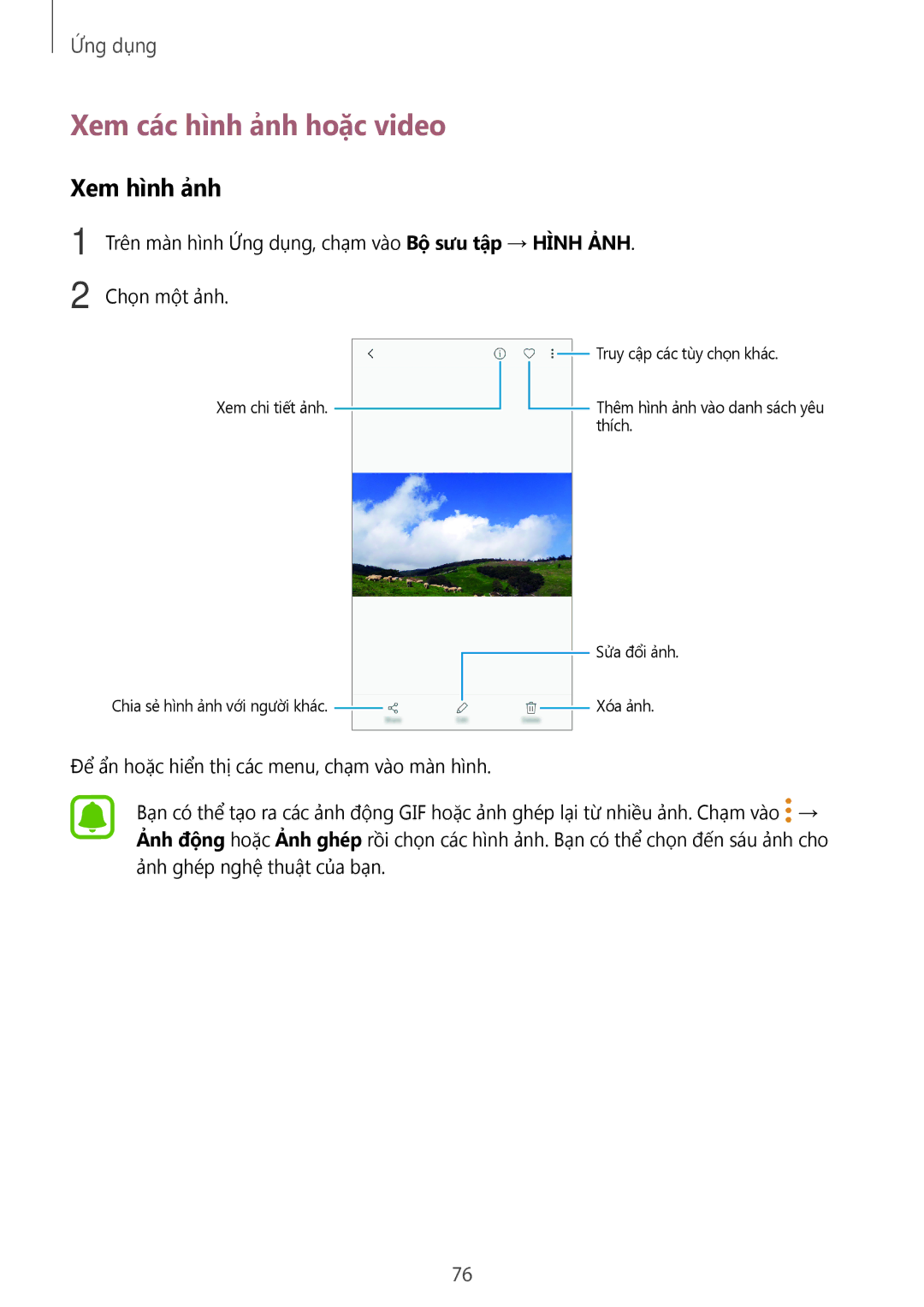 Samsung SM-J330GZDDXXV, SM-J330GZSDXXV, SM-J330GZKDXXV manual Xem các hình ảnh hoặc video, Xem hình ảnh 