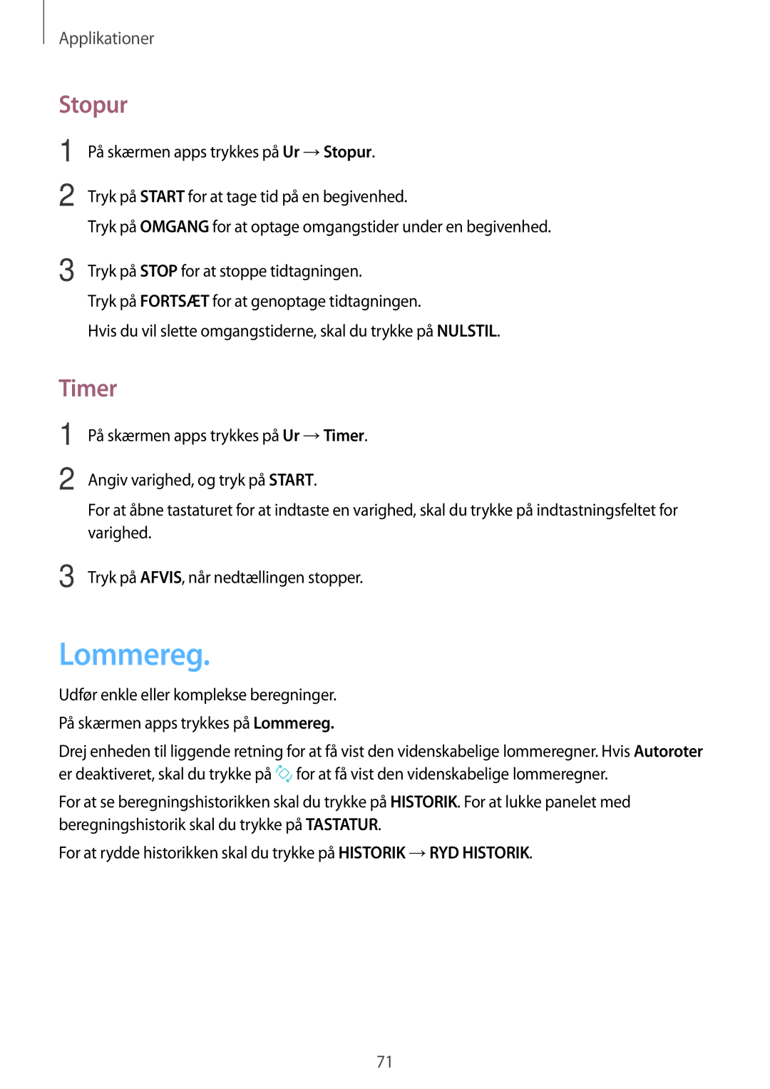 Samsung SM-J500FZWANEE, SM-J500FZDANEE, SM-J500FZKANEE manual Lommereg, Stopur, Timer 