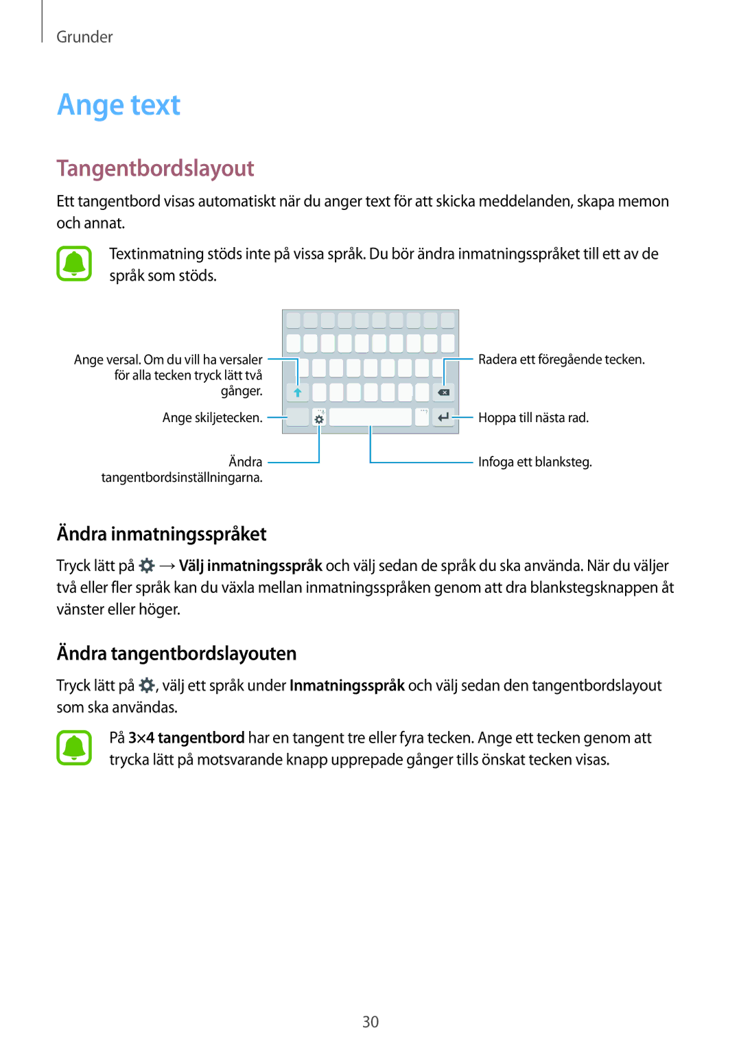 Samsung SM-J500FZDANEE, SM-J500FZKANEE Ange text, Tangentbordslayout, Ändra inmatningsspråket, Ändra tangentbordslayouten 