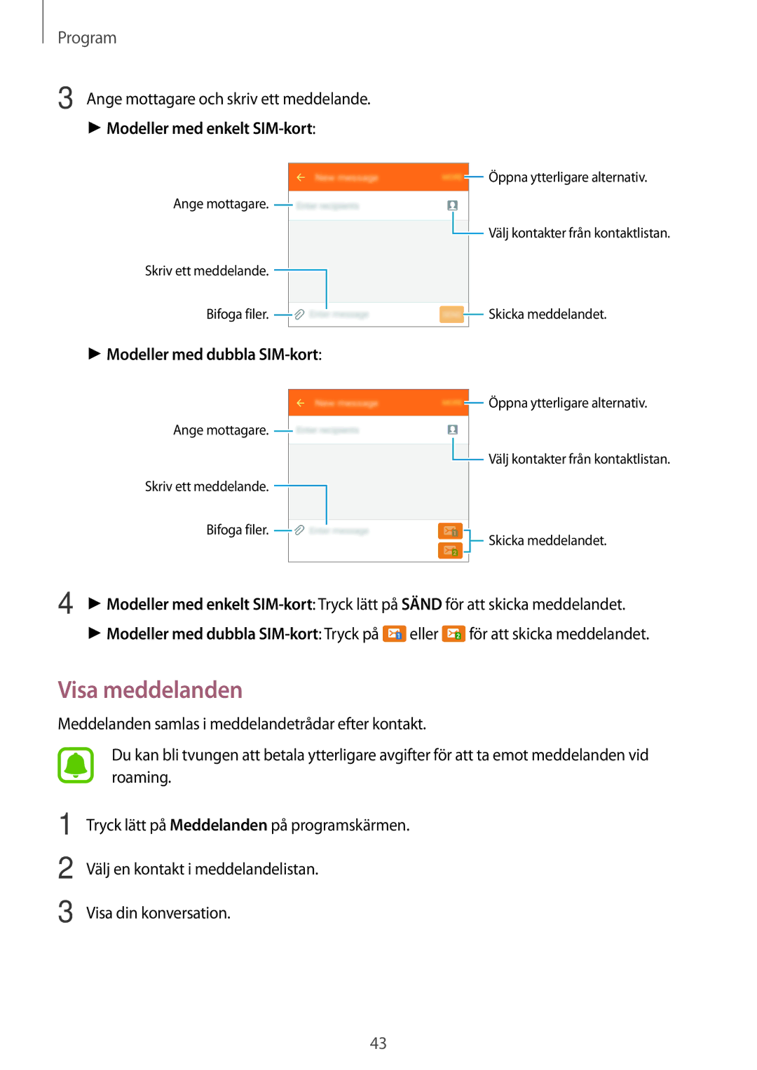 Samsung SM-J500FZKANEE, SM-J500FZDANEE, SM-J500FZWANEE manual Visa meddelanden 